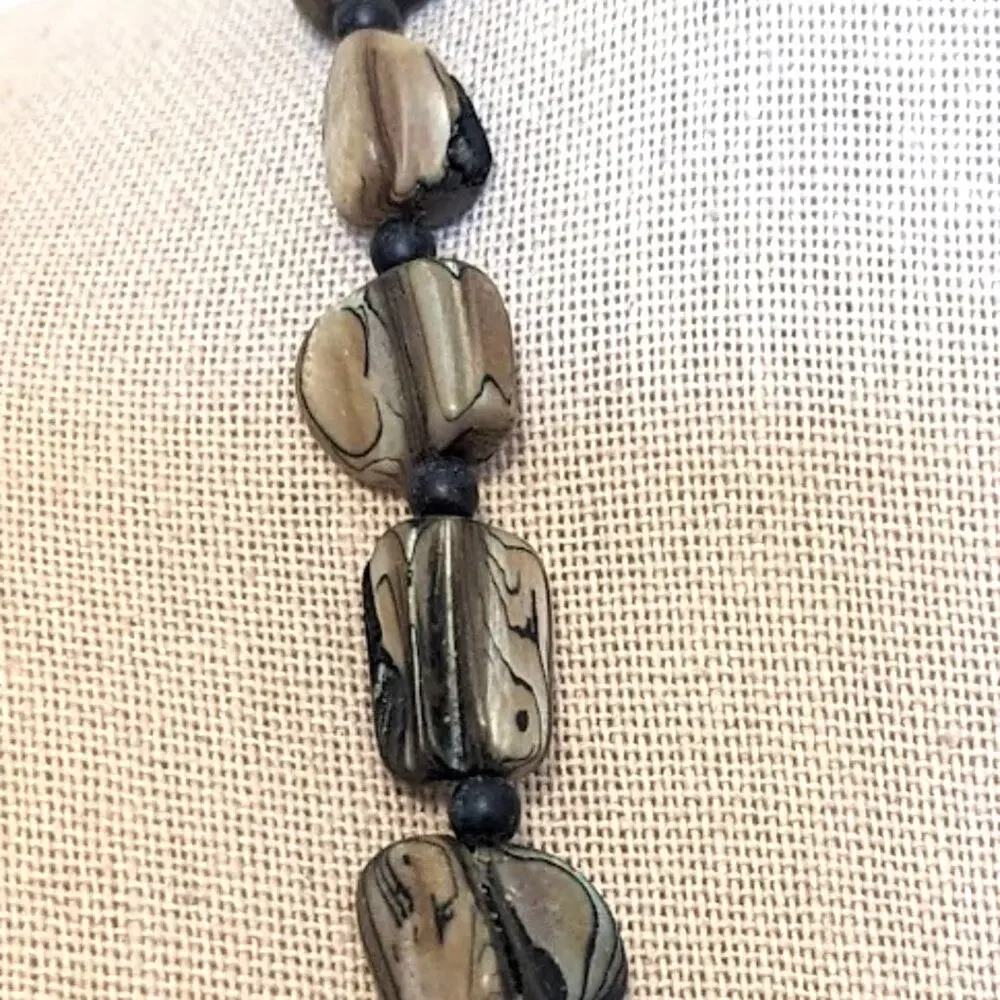 Vintage Mother of Pearl Leaves/Petal Beaded Necklace with Ornate Clasp